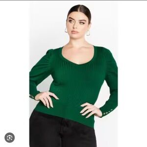 City Chic Deep Green V-Neck Sweater
